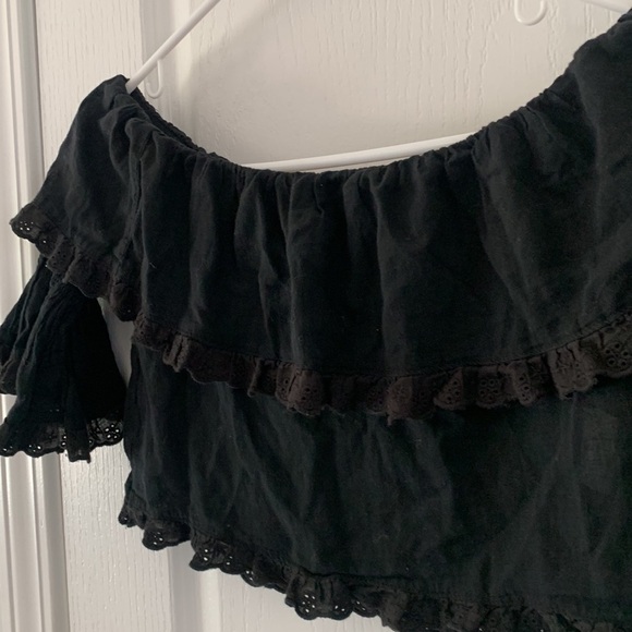 KanCan off the shoulders cropped eyelet black top size S ruffles bohemian - Picture 8 of 9